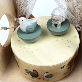 Kinderspielzeug aus Arvenholz-Musikdose mit 2 tanzenden Tierchen-